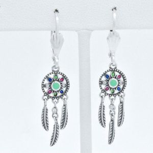 925 Silver Round Turquoise Dream Catcher Earrings